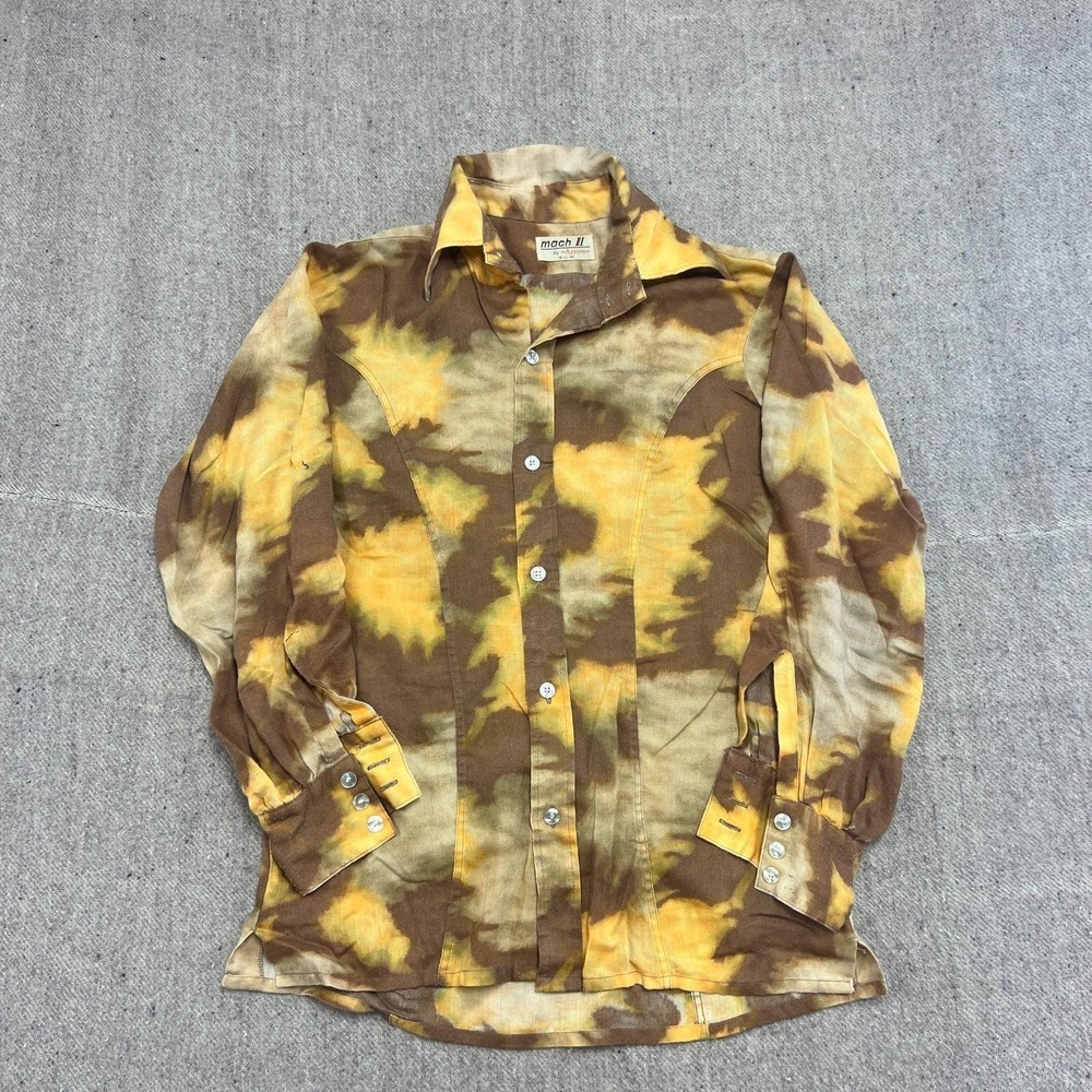 Vintage Mach Arrow Button Up Shirt‎ Mens Medium Brown 1970s Long Sleeve